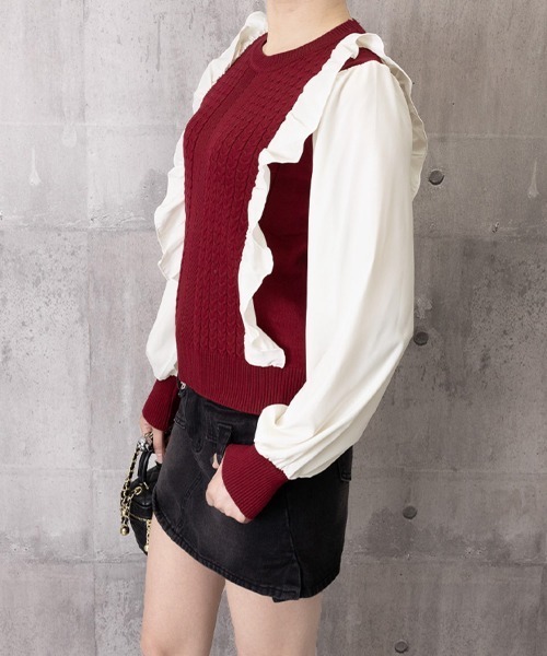 Miniministore(ミニミニストア)の「ミニケーブルドッキング ニットフリル付き(ニット/セーター・レディース・アイボリー/ブラック/キャメル/ワインレッド/ブラウン・FREE)」の22枚目の写真