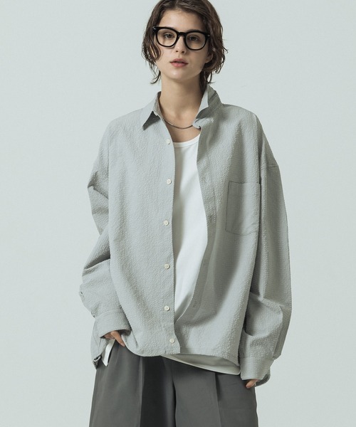 SLICK（スリック）の「【SLICK/スリック】Seersucker Gingham Check Drawstring Shirt/シアサッカー ギンガムチェック ドロストシャツ/レギュラーカラーシャツ（シャツ/ブラウス・メンズ・ブラック/ライトグレー/スミクロ・1/2/3）」の3枚目の写真