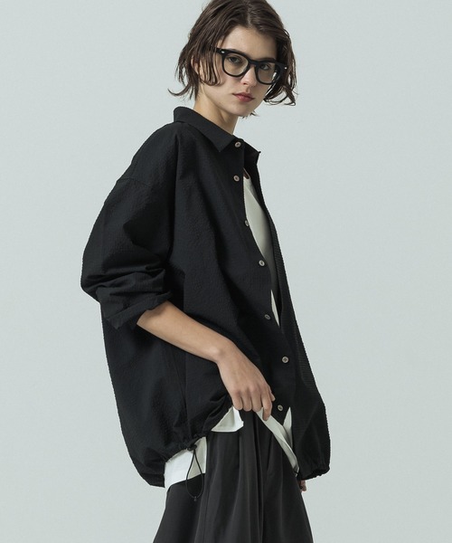 SLICK（スリック）の「【SLICK/スリック】Seersucker Gingham Check Drawstring Shirt/シアサッカー ギンガムチェック ドロストシャツ/レギュラーカラーシャツ（シャツ/ブラウス・メンズ・ブラック/ライトグレー/スミクロ・1/2/3）」の5枚目の写真