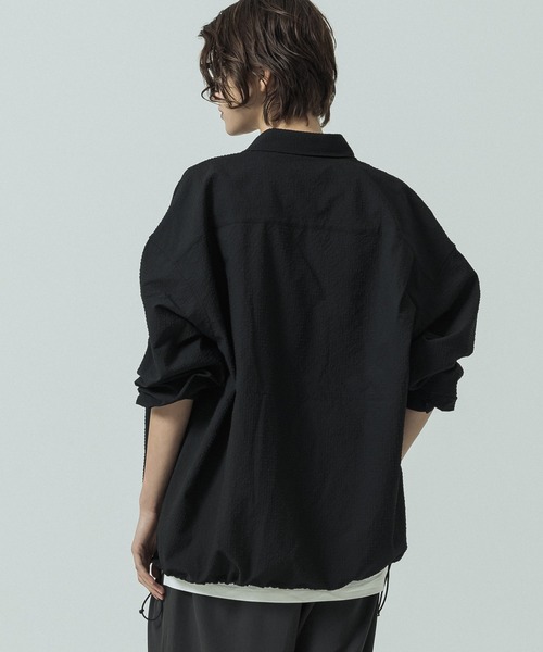 SLICK（スリック）の「【SLICK/スリック】Seersucker Gingham Check Drawstring Shirt/シアサッカー ギンガムチェック ドロストシャツ/レギュラーカラーシャツ（シャツ/ブラウス・メンズ・ブラック/ライトグレー/スミクロ・1/2/3）」の6枚目の写真