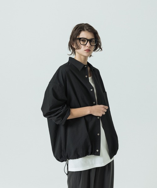 SLICK（スリック）の「【SLICK/スリック】Seersucker Gingham Check Drawstring Shirt/シアサッカー ギンガムチェック ドロストシャツ/レギュラーカラーシャツ（シャツ/ブラウス・メンズ・ブラック/ライトグレー/スミクロ・1/2/3）」の8枚目の写真