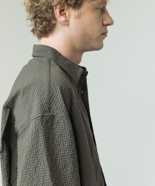 SLICK（スリック）の「【SLICK/スリック】Seersucker Gingham Check Drawstring Shirt/シアサッカー ギンガムチェック ドロストシャツ/レギュラーカラーシャツ（シャツ/ブラウス・メンズ・ブラック/ライトグレー/スミクロ・1/2/3）」の18枚目の写真