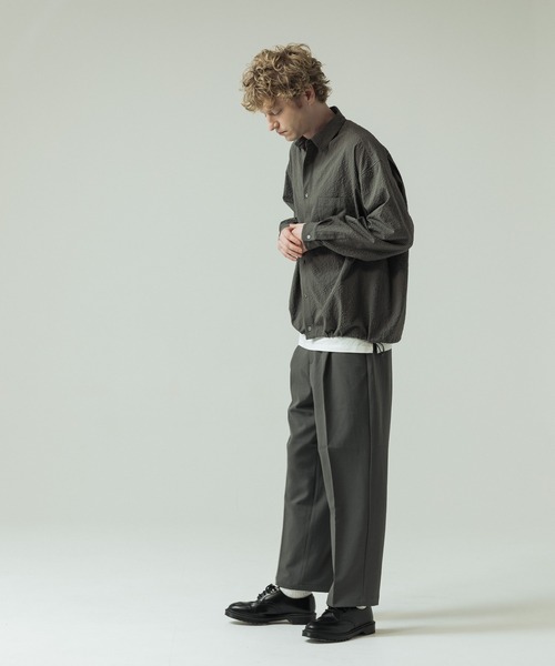 SLICK（スリック）の「【SLICK/スリック】Seersucker Gingham Check Drawstring Shirt/シアサッカー ギンガムチェック ドロストシャツ/レギュラーカラーシャツ（シャツ/ブラウス・メンズ・ブラック/ライトグレー/スミクロ・1/2/3）」の20枚目の写真