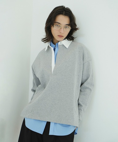 カットソー(長袖/七分) clane DEEP NECK WIDE RUGBY SHIRT DEEP NECK WIDE RUGBY SHIRTS（Tシャツ/カットソー）｜CLANE（クラネ