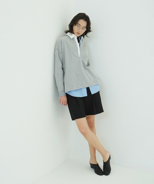 CLANE（クラネ）の「DEEP NECK WIDE RUGBY SHIRTS（Tシャツ/カットソー・レディース・ネイビー/グレー・1/2）」の10枚目の写真