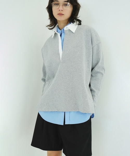CLANE（クラネ）の「DEEP NECK WIDE RUGBY SHIRTS（Tシャツ/カットソー・レディース・ネイビー/グレー・1/2）」の11枚目の写真