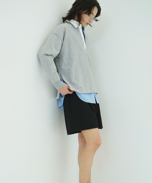 CLANE（クラネ）の「DEEP NECK WIDE RUGBY SHIRTS（Tシャツ/カットソー・レディース・ネイビー/グレー・1/2）」の12枚目の写真