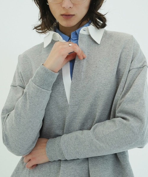 CLANE（クラネ）の「DEEP NECK WIDE RUGBY SHIRTS（Tシャツ/カットソー・レディース・ネイビー/グレー・1/2）」の14枚目の写真