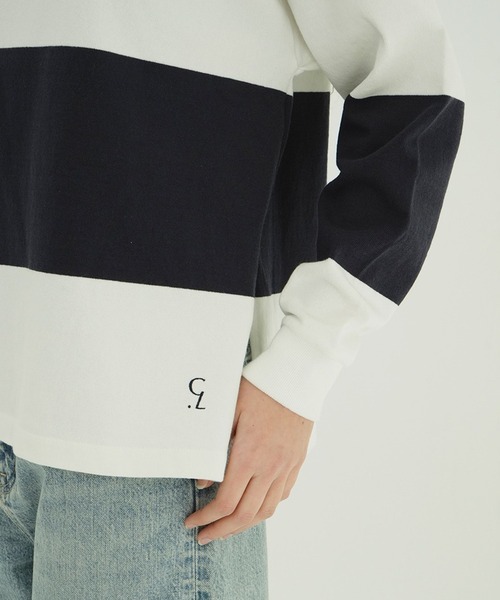 CLANE（クラネ）の「DEEP NECK WIDE RUGBY SHIRTS（Tシャツ/カットソー・レディース・ネイビー/グレー・1/2）」の9枚目の写真