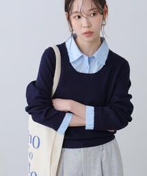◆〈ＷＥＢ限定〉シャツレイヤードクルーネックニット
