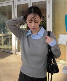 ◆〈WEB限定〉シャツレイヤードクルーネックニット