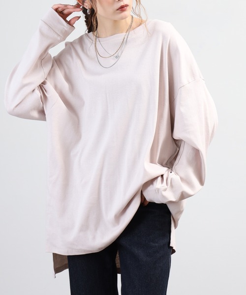 atONE(アットワン)の「ドルマンスリーブテールカットワイドロングカットソー(Tシャツ/カットソー・レディース・オフホワイト/ピンクベージュ/グレイッシュベージュ/カーキ/ブラック・F)」の5枚目の写真