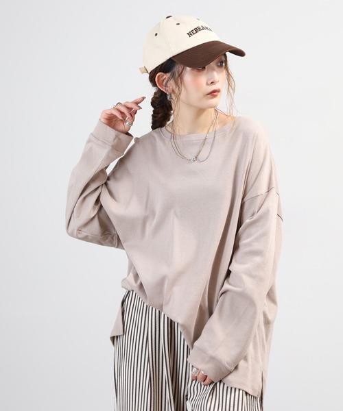 atONE(アットワン)の「ドルマンスリーブテールカットワイドロングカットソー(Tシャツ/カットソー・レディース・オフホワイト/ピンクベージュ/グレイッシュベージュ/カーキ/ブラック・F)」の3枚目の写真