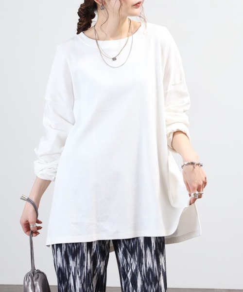 atONE(アットワン)の「ドルマンスリーブテールカットワイドロングカットソー(Tシャツ/カットソー・レディース・オフホワイト/ピンクベージュ/グレイッシュベージュ/カーキ/ブラック・F)」の19枚目の写真