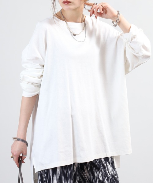atONE(アットワン)の「ドルマンスリーブテールカットワイドロングカットソー(Tシャツ/カットソー・レディース・オフホワイト/ピンクベージュ/グレイッシュベージュ/カーキ/ブラック・F)」の22枚目の写真