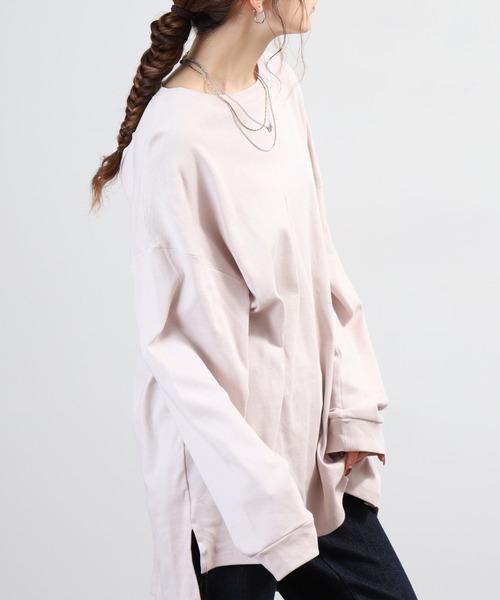 atONE(アットワン)の「ドルマンスリーブテールカットワイドロングカットソー(Tシャツ/カットソー・レディース・オフホワイト/ピンクベージュ/グレイッシュベージュ/カーキ/ブラック・F)」の6枚目の写真
