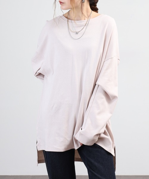atONE(アットワン)の「ドルマンスリーブテールカットワイドロングカットソー(Tシャツ/カットソー・レディース・オフホワイト/ピンクベージュ/グレイッシュベージュ/カーキ/ブラック・F)」の8枚目の写真