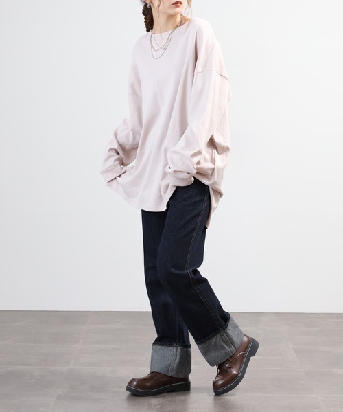 atONE(アットワン)の「ドルマンスリーブテールカットワイドロングカットソー(Tシャツ/カットソー・レディース・オフホワイト/ピンクベージュ/グレイッシュベージュ/カーキ/ブラック・F)」の10枚目の写真