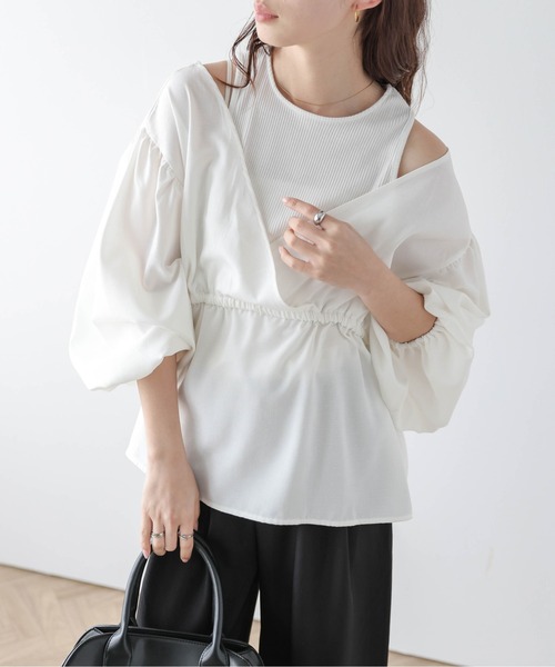 AMELY(エミリー)の「レイヤードスタイルブラウス(シャツ/ブラウス・レディース・ホワイト/ブラック/ストライプ・フリー)」の1枚目の写真