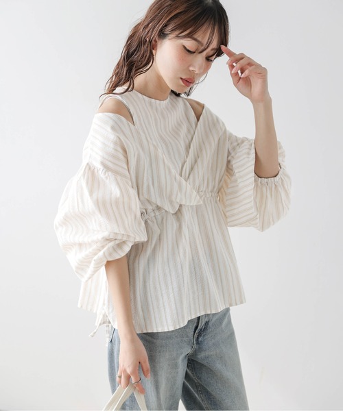 AMELY(エミリー)の「レイヤードスタイルブラウス(シャツ/ブラウス・レディース・ホワイト/ブラック/ストライプ・フリー)」の3枚目の写真
