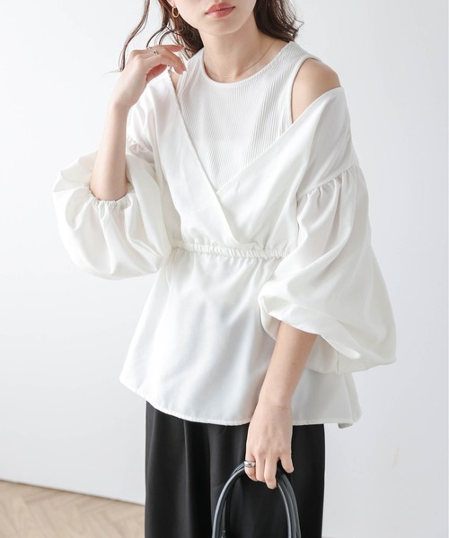 AMELY(エミリー)の「レイヤードスタイルブラウス(シャツ/ブラウス・レディース・ホワイト/ブラック/ストライプ・フリー)」の5枚目の写真