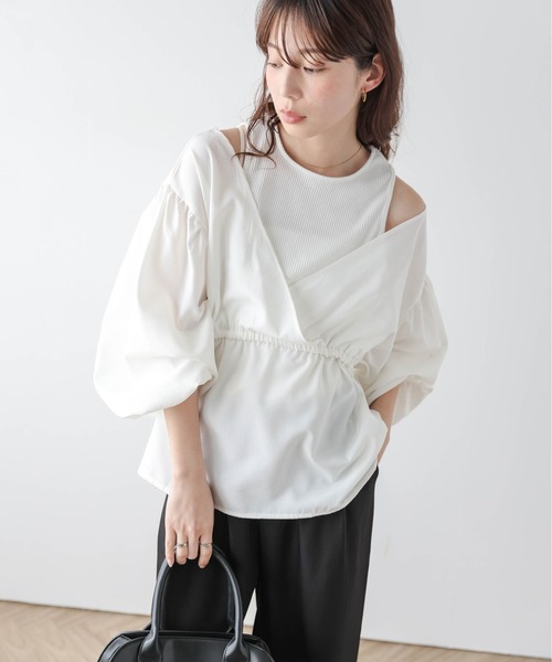 AMELY(エミリー)の「レイヤードスタイルブラウス(シャツ/ブラウス・レディース・ホワイト/ブラック/ストライプ・フリー)」の6枚目の写真