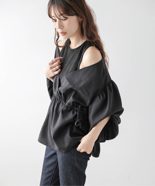 AMELY(エミリー)の「レイヤードスタイルブラウス(シャツ/ブラウス・レディース・ホワイト/ブラック/ストライプ・フリー)」の9枚目の写真