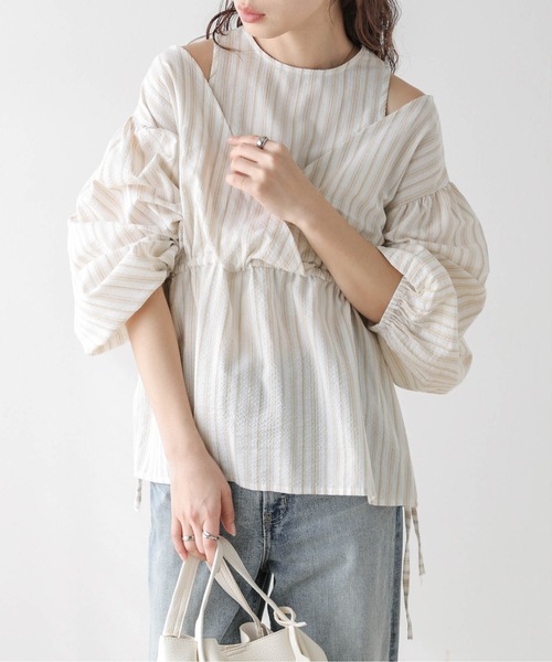 AMELY(エミリー)の「レイヤードスタイルブラウス(シャツ/ブラウス・レディース・ホワイト/ブラック/ストライプ・フリー)」の10枚目の写真