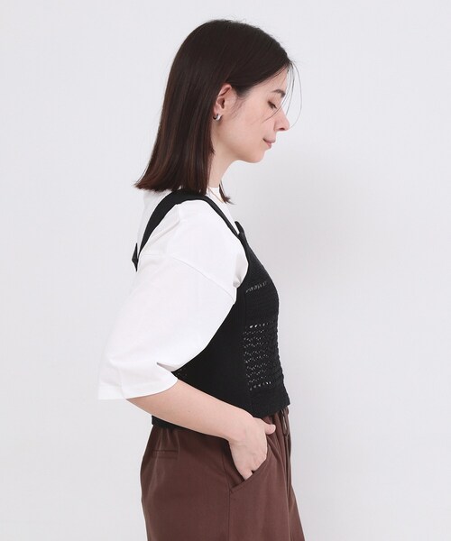 OPAQUE.CLIP（オペークドットクリップ）の「テープヤーンビスチェニット【洗濯機OK／抗ピル】（ニット/セーター・レディース・ブラック/ライトベージュ・00）」の3枚目の写真