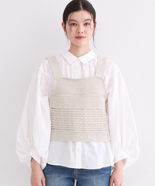 OPAQUE.CLIP（オペークドットクリップ）の「テープヤーンビスチェニット【洗濯機OK／抗ピル】（ニット/セーター・レディース・ブラック/ライトベージュ・00）」の11枚目の写真