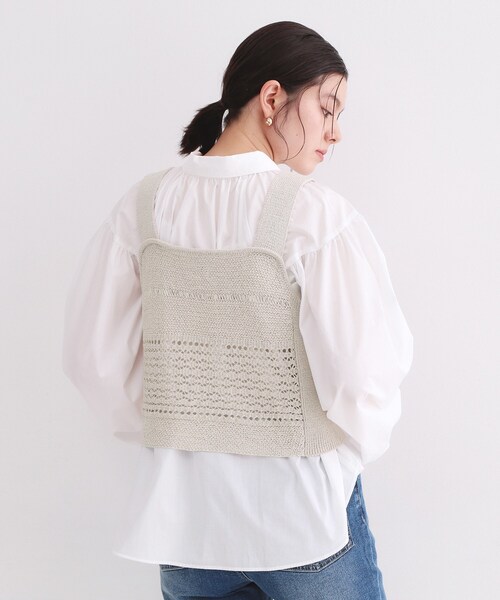 OPAQUE.CLIP（オペークドットクリップ）の「テープヤーンビスチェニット【洗濯機OK／抗ピル】（ニット/セーター・レディース・ブラック/ライトベージュ・00）」の13枚目の写真