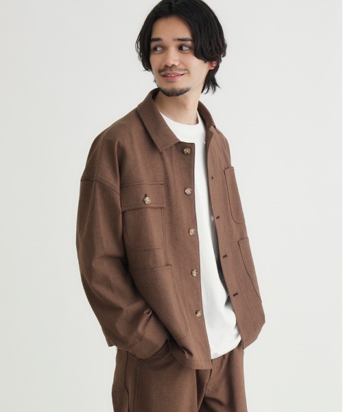 BACK NUMBER(バックナンバー)の「【BACK NUMBER】ダックライクシャツジャケット (軽やか / リラックスシルエット / 機能美 / アメリカンカジュアル)(カバーオール・メンズ・ブラウン/ホワイト/ブラック・M/L/XL/S)」の4枚目の写真