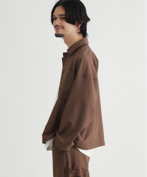 BACK NUMBER(バックナンバー)の「【BACK NUMBER】ダックライクシャツジャケット (軽やか / リラックスシルエット / 機能美 / アメリカンカジュアル)(カバーオール・メンズ・ブラウン/ホワイト/ブラック・M/L/XL/S)」の5枚目の写真
