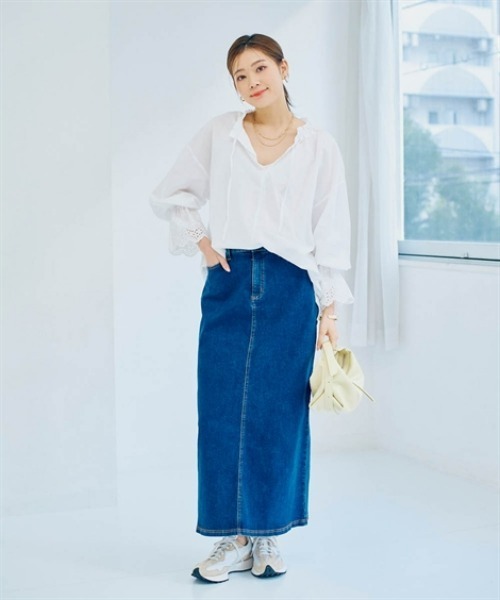 nissen(ニッセン)の「袖口スカラ刺しゅうレース衿フリルシャツチュニック(シャツ/ブラウス・レディース・ブラック/オフホワイト/イエロー・L/M/S/LL)」の7枚目の写真