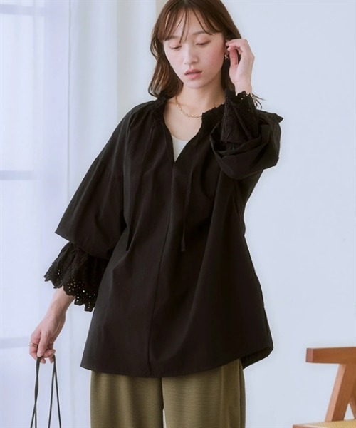 nissen(ニッセン)の「袖口スカラ刺しゅうレース衿フリルシャツチュニック(シャツ/ブラウス・レディース・ブラック/オフホワイト/イエロー・L/M/S/LL)」の18枚目の写真