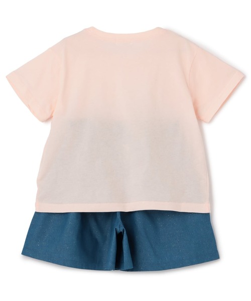 trois lapins kp（トロワラパンケーピー）の「【Trois Lapins】 天竺×ラメデニム 上下セット（Tシャツ/カットソー・キッズ・オフホワイト/ピンク・120cm/130cm/140cm/150cm/160cm）」の3枚目の写真