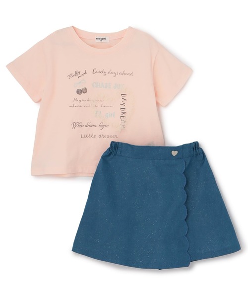 trois lapins kp（トロワラパンケーピー）の「【Trois Lapins】 天竺×ラメデニム 上下セット（Tシャツ/カットソー・キッズ・オフホワイト/ピンク・120cm/130cm/140cm/150cm/160cm）」の4枚目の写真