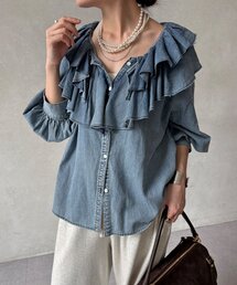 DouDou | ライトデニムフリルブラウス(シャツ/ブラウス)