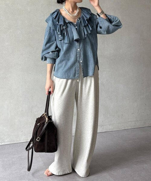 DouDou（ドゥドゥ）の「ライトデニムフリルブラウス（シャツ/ブラウス・レディース・ブルー・FREE）」の9枚目の写真