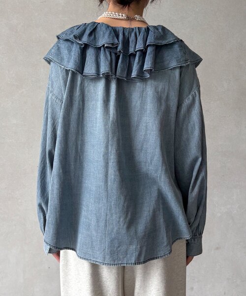 DouDou（ドゥドゥ）の「ライトデニムフリルブラウス（シャツ/ブラウス・レディース・ブルー・FREE）」の17枚目の写真