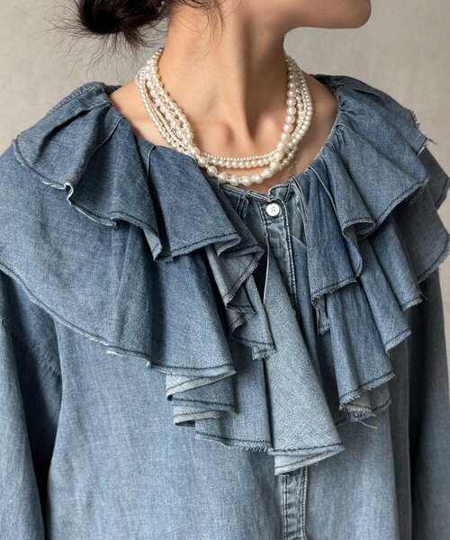 DouDou（ドゥドゥ）の「ライトデニムフリルブラウス（シャツ/ブラウス・レディース・ブルー・FREE）」の16枚目の写真