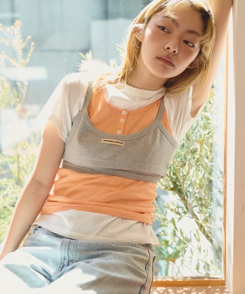 common gull products.(コモンガルプロダクツ)の「雲遊びブラビスチェ(キャミソール・レディース・杢グレー/アイボリー/サックスブルー系・フリー)」の1枚目の写真