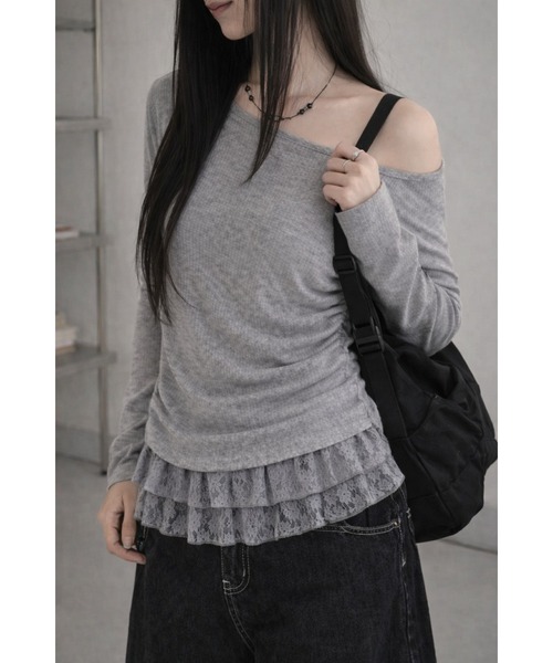 Bling Leads(ブリングリーズ)の「【Bls】 【ZL】【Bling Leads】裾フリル レイヤードトップス(Tシャツ/カットソー・レディース・グレー・FREE)」の4枚目の写真