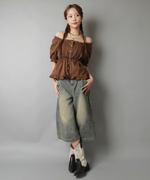 SPINNS（スピンズ）の「2WAYオフショル半袖ブラウス/レース（シャツ/ブラウス・レディース・ブラック/ナチュラル/ブラウン・ONESIZE）」の11枚目の写真