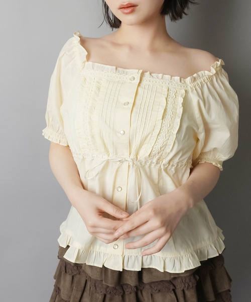 SPINNS（スピンズ）の「2WAYオフショル半袖ブラウス/レース（シャツ/ブラウス・レディース・ブラック/ナチュラル/ブラウン・ONESIZE）」の9枚目の写真