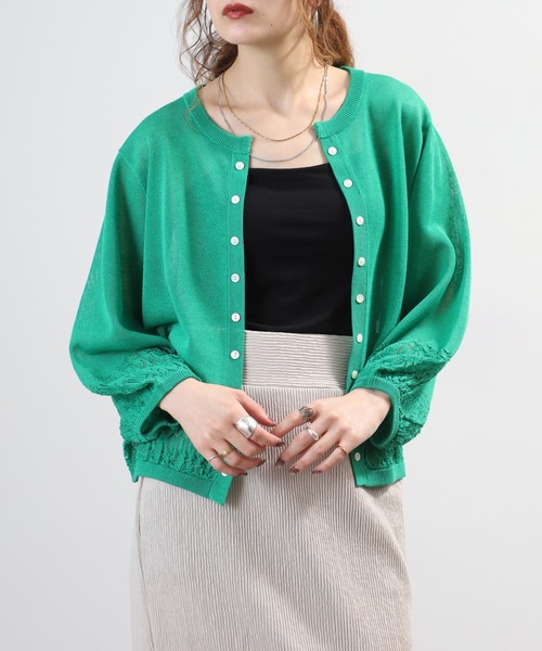 EGLANTINE(エグランティーヌ)の「EGLANTINE 麻混透かし編みカーディガン(カーディガン/ボレロ・レディース・グレイッシュベージュ/オレンジ/グリーン/ブラック・38)」の16枚目の写真