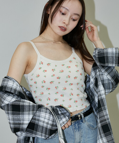 cotton cupro waffle camisole ワッフルキャミソール JEMORGAN/ジェーイーモーガン ワッフル フラワー クロップド カップ