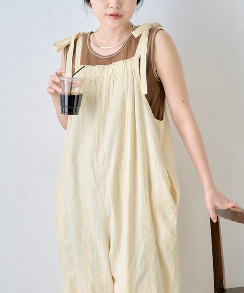 CIAOPANIC TYPY（チャオパニックティピー）の「【india】アソート肩紐リボンサロペット（サロペット/オーバーオール・レディース・ホワイト/ブラック/ブルー・MEDIUM/SMALL）」の4枚目の写真