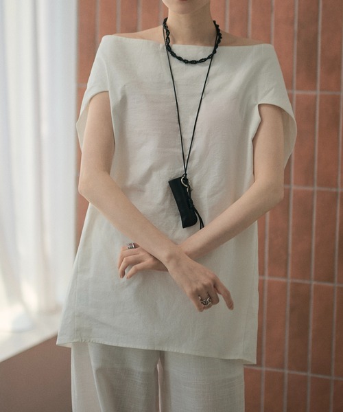 LAULEN（ローレン）の「cotton linen cape silhouette blouse /コットンリネン ケープシルエットブラウス（シャツ/ブラウス・レディース・ブラック/ホワイト・FREE）」の9枚目の写真