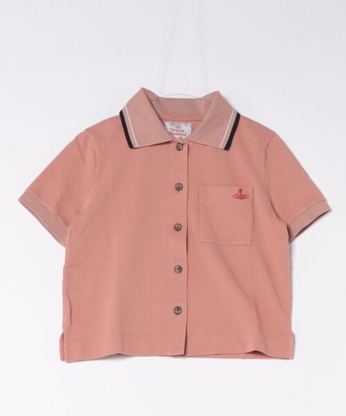 Vivienne Westwood（ヴィヴィアンウエストウッド）の「ｵｰｶﾞﾆｯｸｺｯﾄﾝｶﾉｺ前開きﾎﾟﾛﾄｯﾌﾟ（Tシャツ/カットソー・レディース・ピンク/ブラック・FREE）」の2枚目の写真